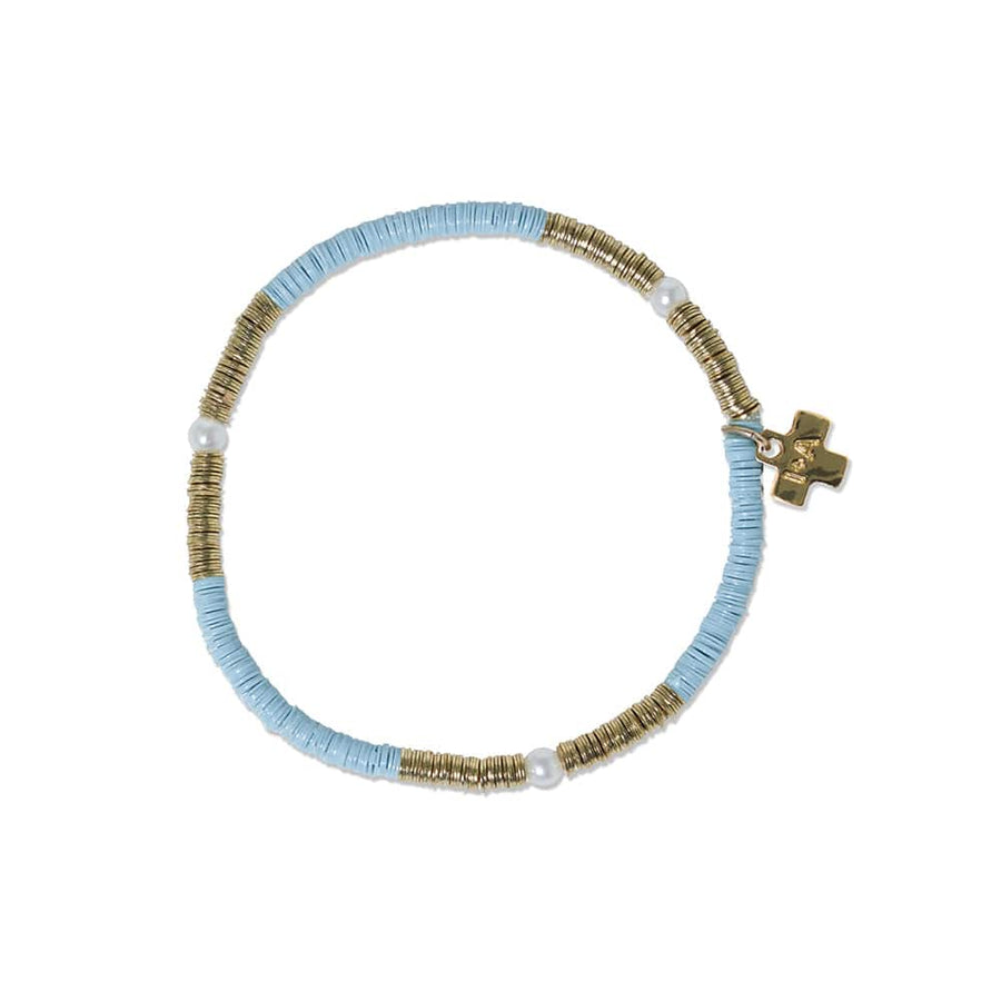 Ink + Alloy Bracelets Rory Light Blue Gold Pearl Sequin Stretch Bracelet