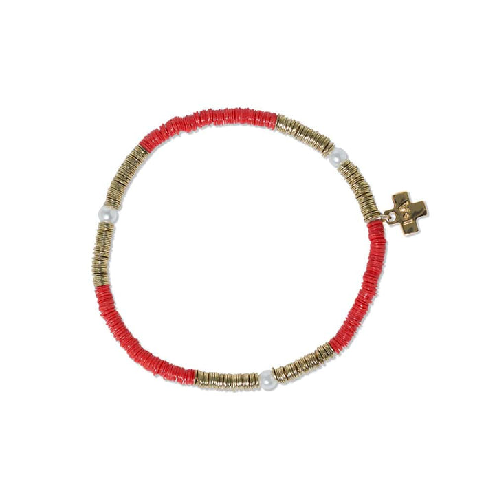 Ink + Alloy Bracelets Rory Red Gold Pearl Sequin Stretch Bracelet