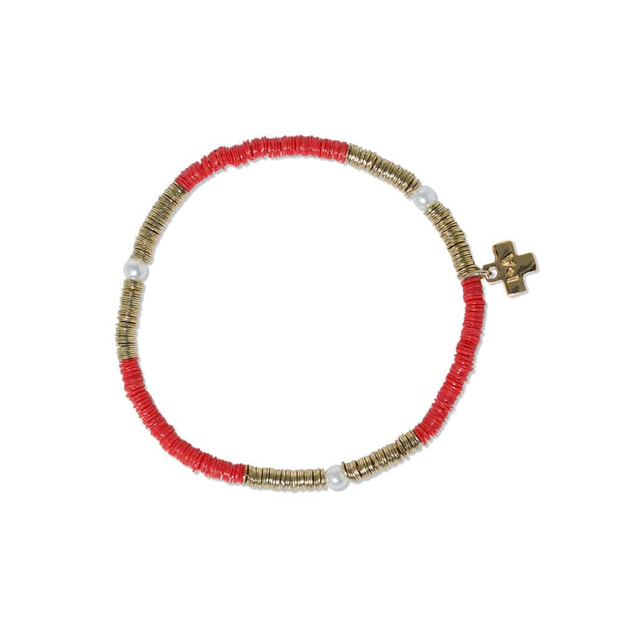 Ink + Alloy Bracelets Rory Red Gold Pearl Sequin Stretch Bracelet