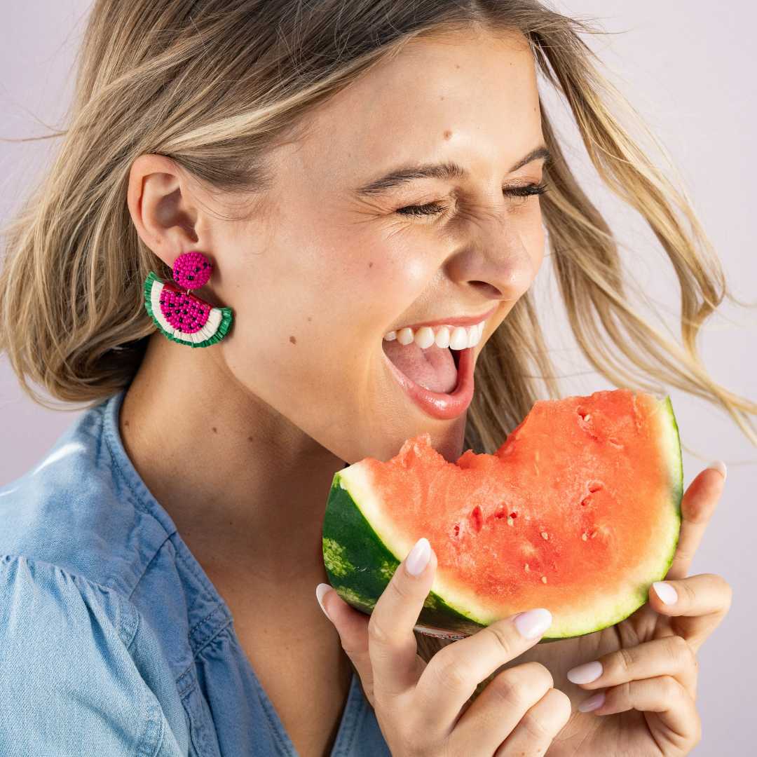 Ink + Alloy Earrings Josephine Watermelon Raffia Drop Earrings - Hot Pink