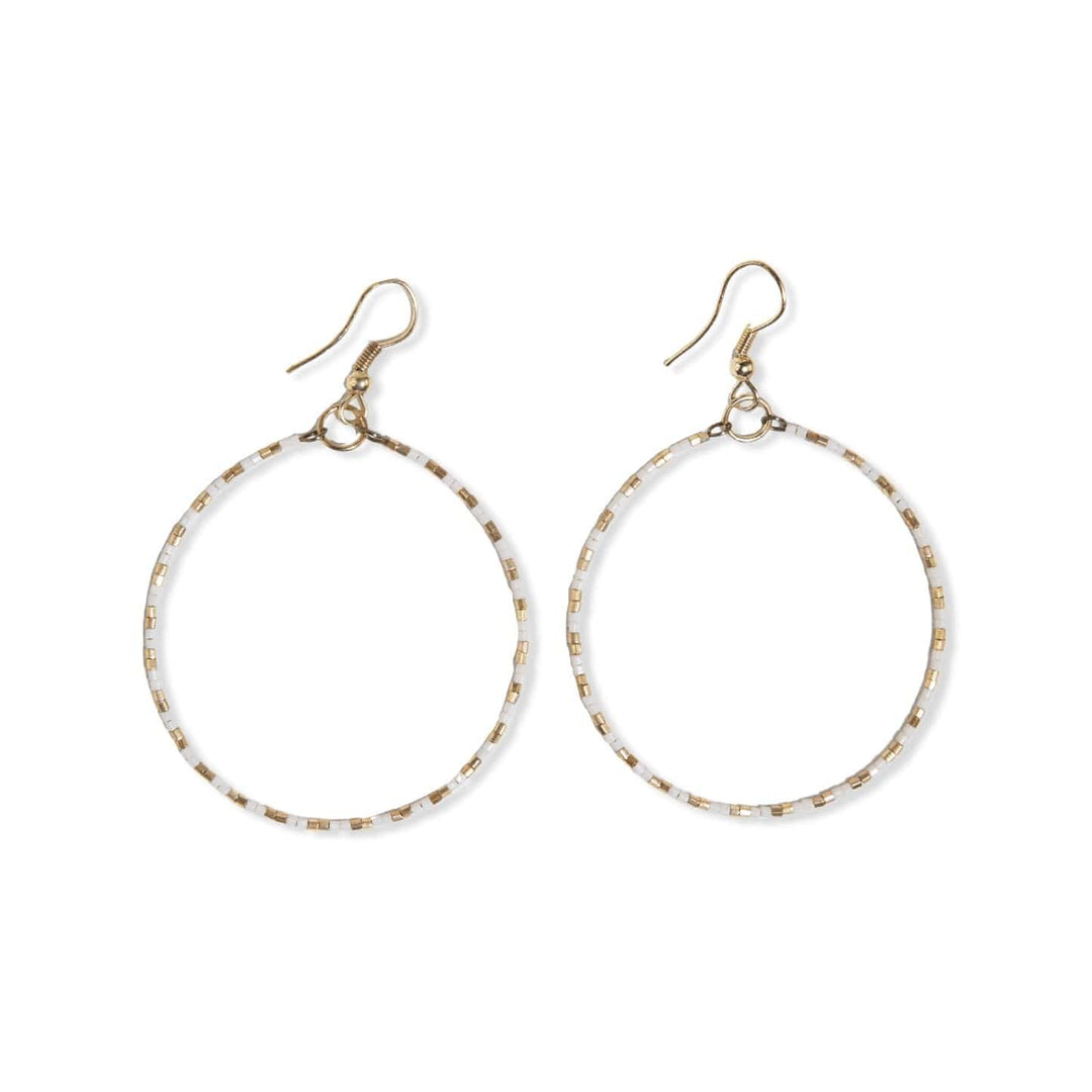 Ink + Alloy Earrings Kelly Checkered Beaded Hoop Earrings - Cream