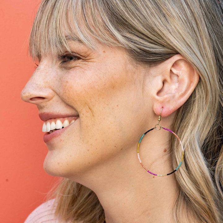 Ink + Alloy Earrings Kelly Color Block Beaded Hoop Earrings - Muted Rainbow