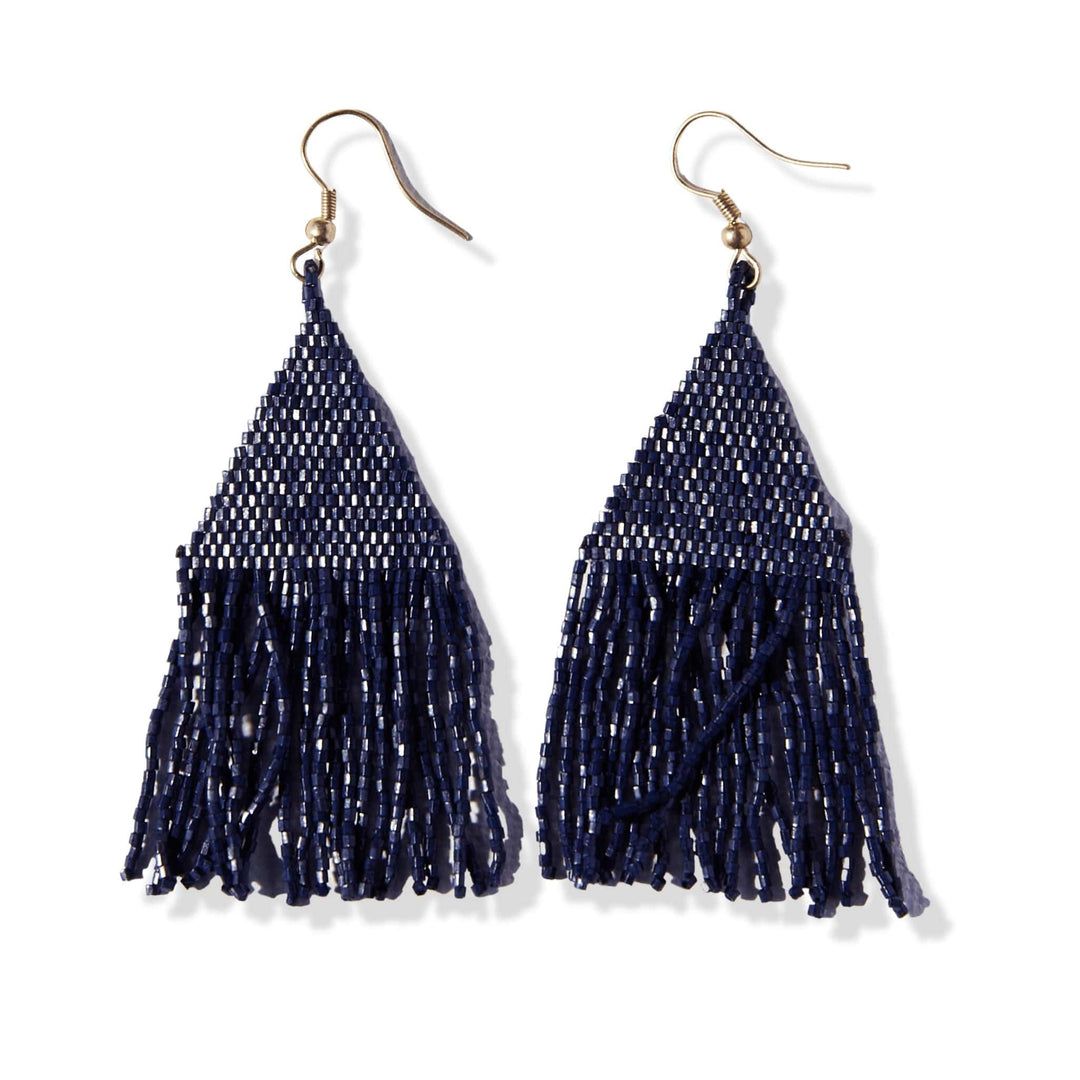 Ink + Alloy Earrings Lexie Solid Beaded Fringe Earrings - Navy