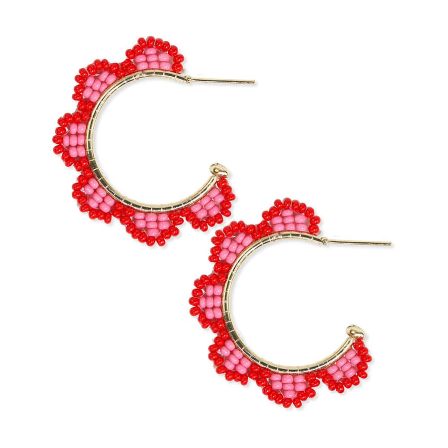 Ink + Alloy Earrings Luna Beaded Scallop Gold Hoop - Tomato