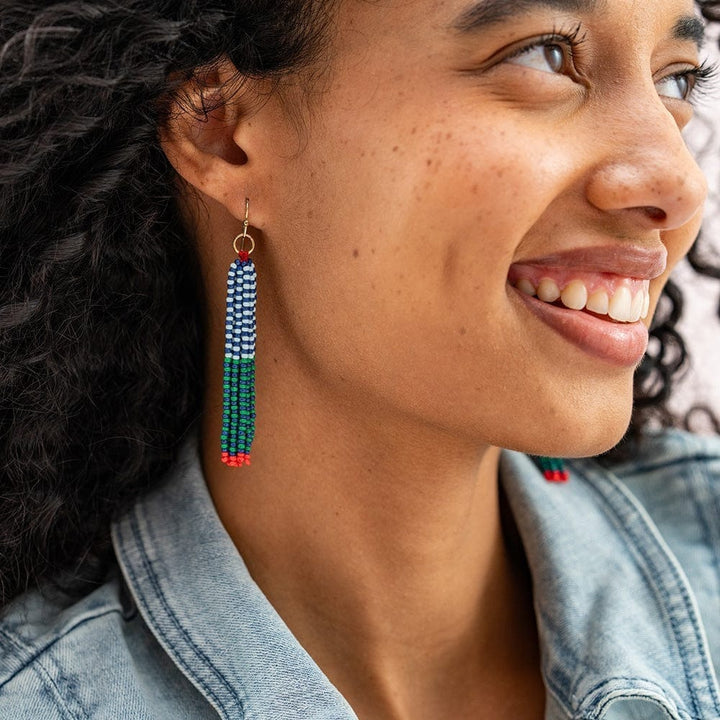 Ink + Alloy Fashion Abbey Tassel Seed Bead Earring - Blue And Green