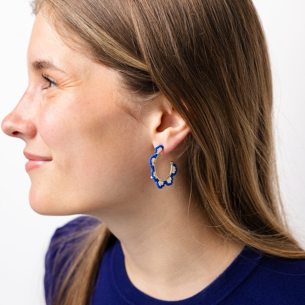 Ink + Alloy Fashion Luna Beaded Scallop Gold Hoops - Lapis Blue