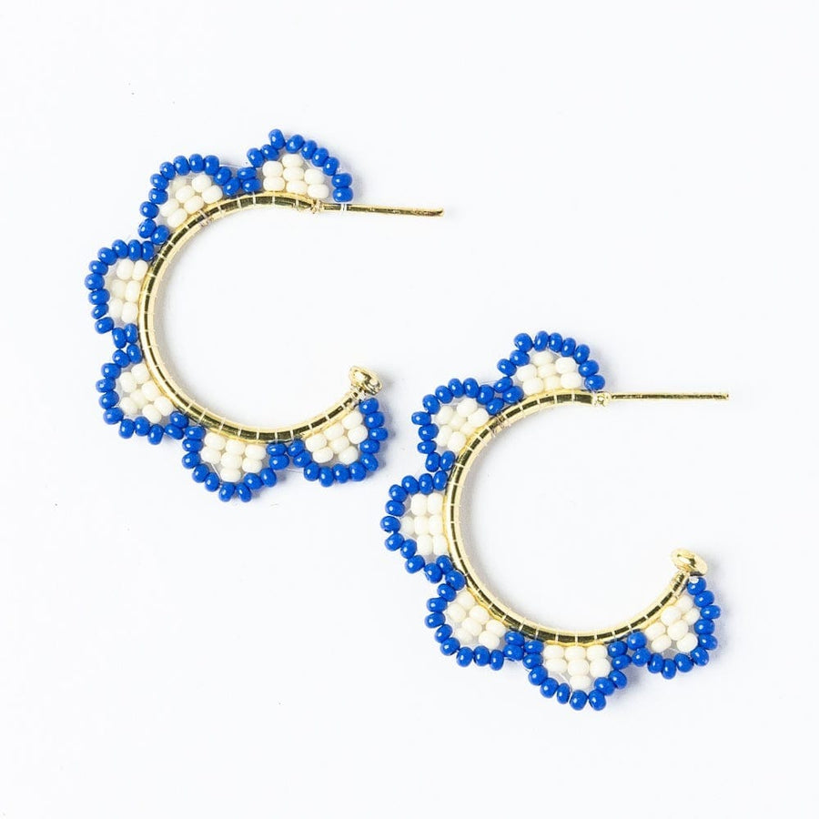 Ink + Alloy Fashion Luna Beaded Scallop Gold Hoops - Lapis Blue