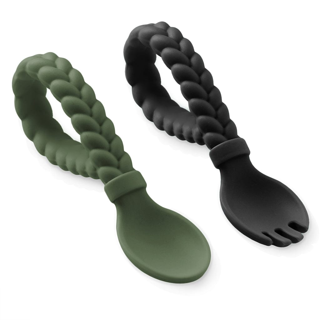 Itzy Ritzy Feeding Camo + Midnight Sweetie Spoons - Silicone Baby Fork + Spoon Set