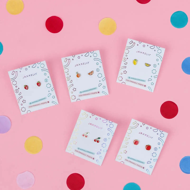 JaxKelly Fashion Apple Enamel Flat Back Kids Earrings