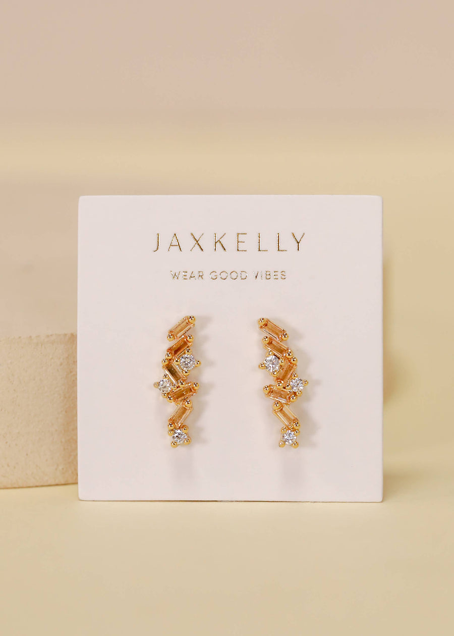 JaxKelly Fashion Cascading Baguette Drop - Gold Earrings