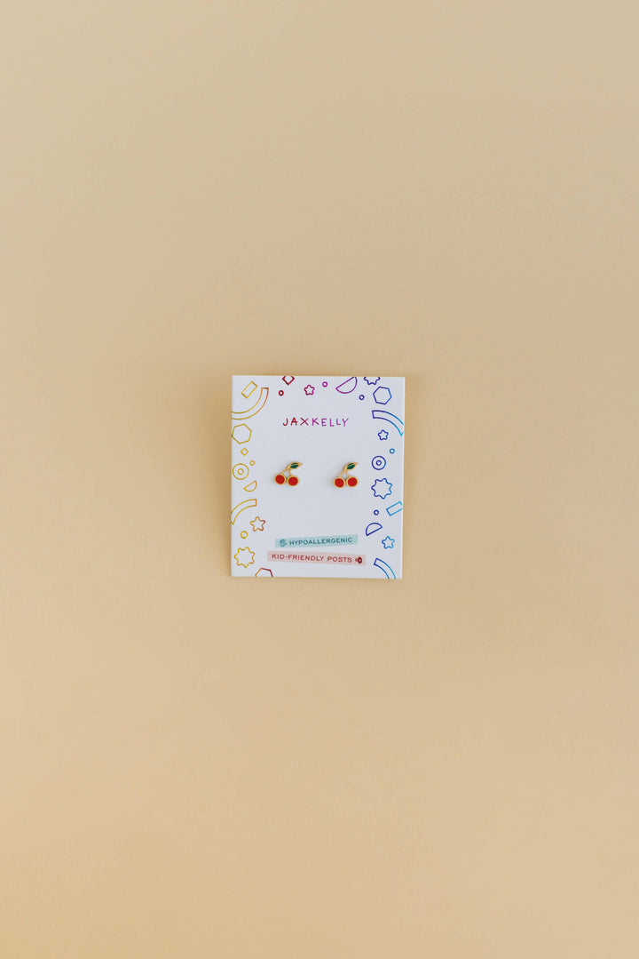 JaxKelly Fashion Cherry Enamel Flat Back Kids Earrings