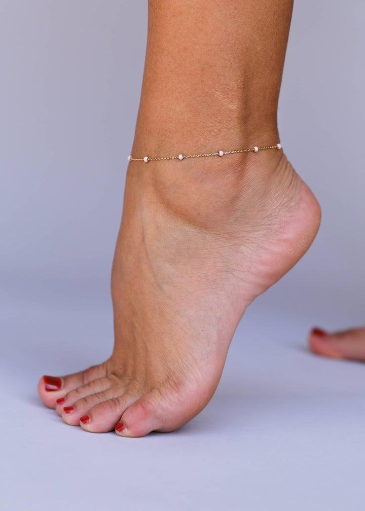 JaxKelly Fashion Enamel and Gold Anklet - 18k Gold Plated - Petal Pink