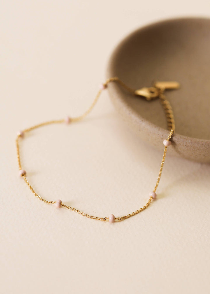 JaxKelly Fashion Enamel and Gold Anklet - 18k Gold Plated - Petal Pink