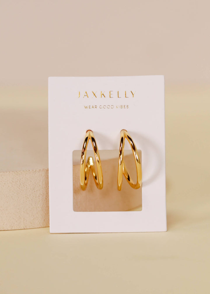 JaxKelly Fashion Illusion Double Hoop - Gold Earrings