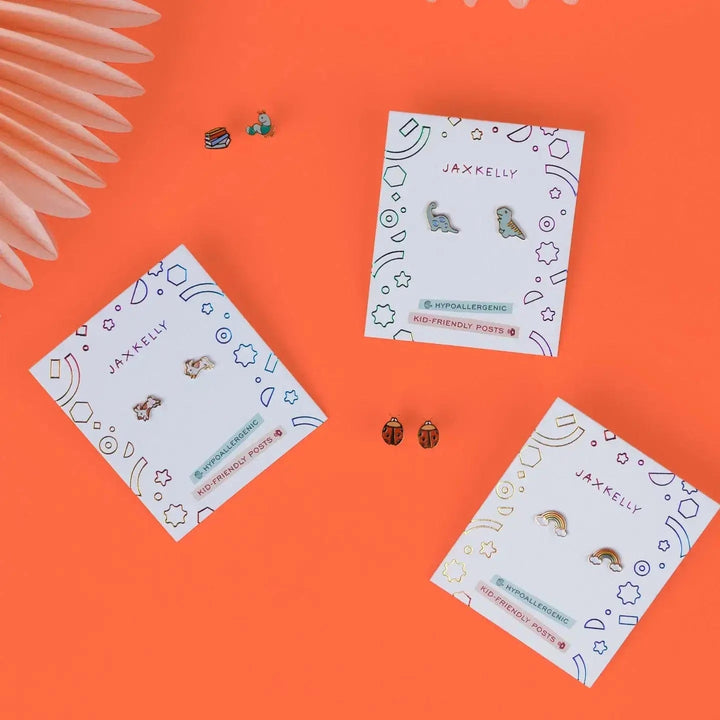 JaxKelly Fashion Rainbow Enamel Flat Back Kids Earrings