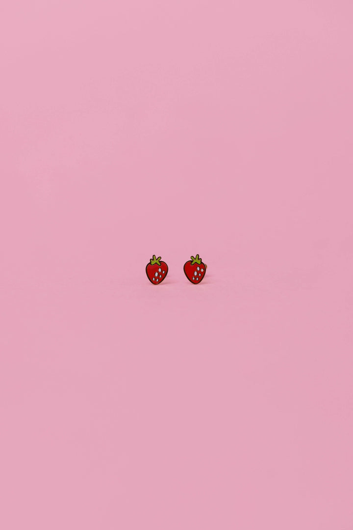 JaxKelly Fashion Strawberry Enamel Flat Back Kids Earrings