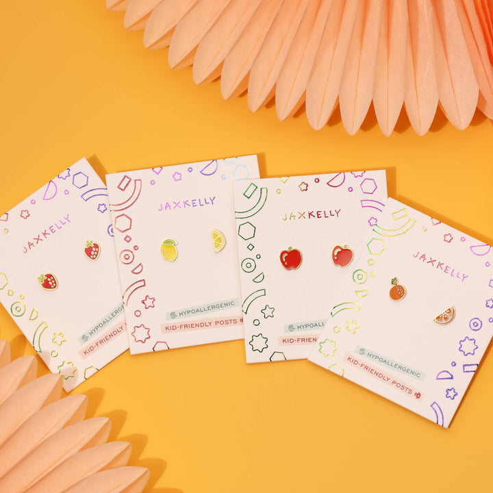 JaxKelly Fashion Strawberry Enamel Flat Back Kids Earrings