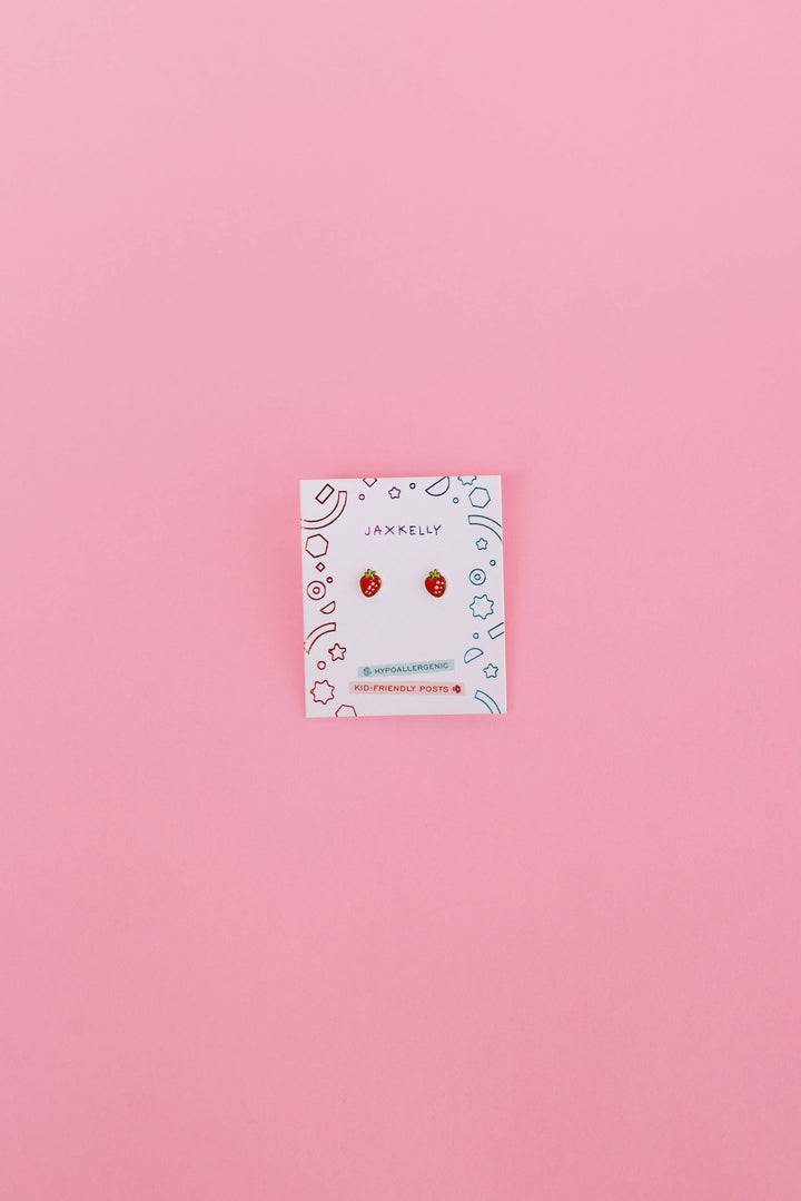 JaxKelly Fashion Strawberry Enamel Flat Back Kids Earrings