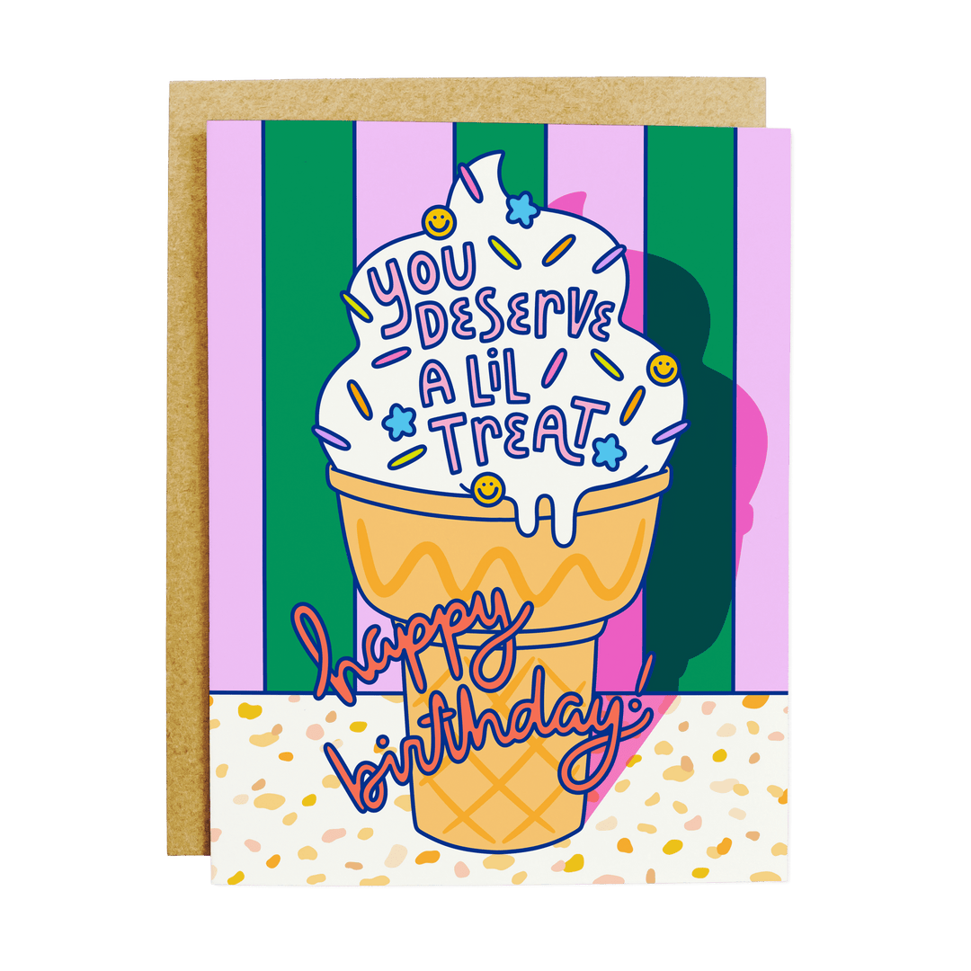 KANDS.CO Cards blue outline You Deserve a Lil Treat Ice Cream Cone Birthday Card