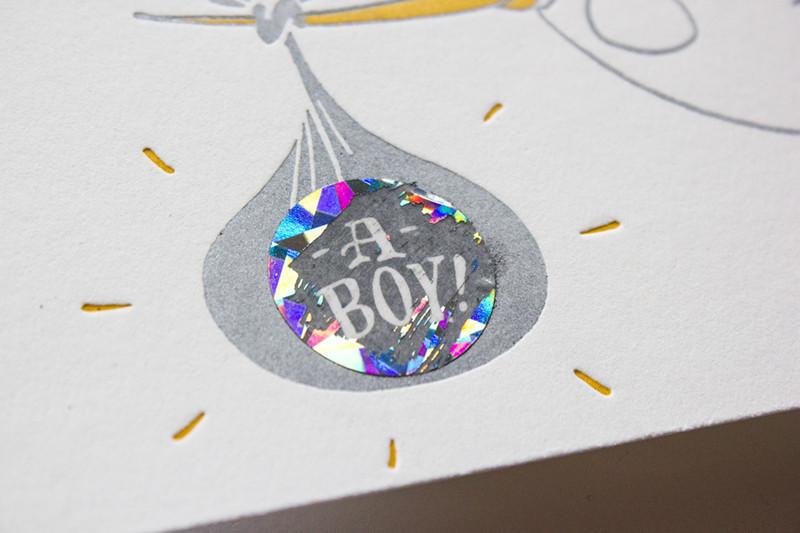 Ladyfingers Letterpress Card Scratch Off Stork Surprise Card- Boy