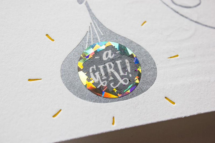 Ladyfingers Letterpress Card Scratch Off Stork Surprise Card- Girl