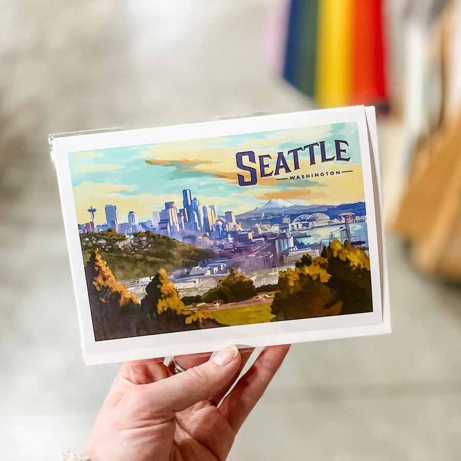 Lantern Press Card Seattle, Washington Skyline Oil Painting Notecard