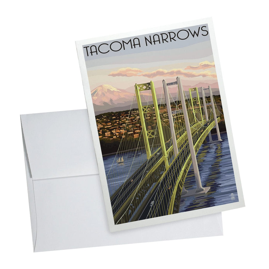 Lantern Press Card Tacoma, Washington Narrows Bridge Rainier Notecard