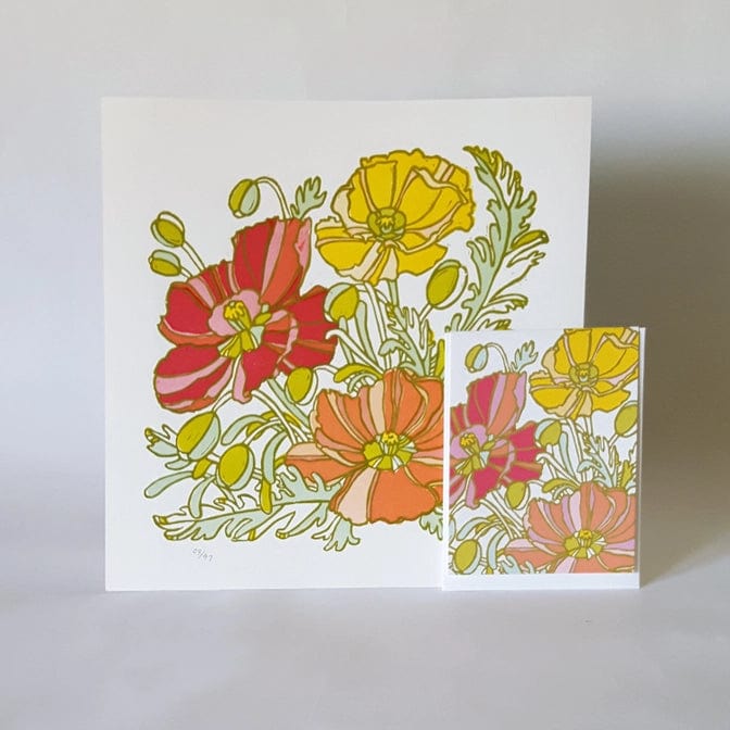 Little Green Card Icelandic Poppies Floral Blank Card