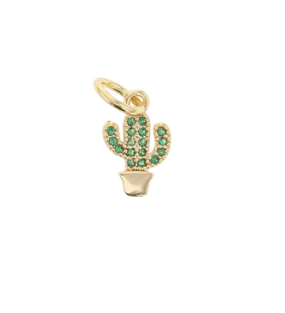 Green and Gold CZ Cactus Charm