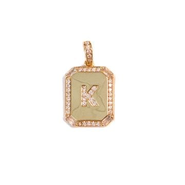 Lotus Jewelry Studio Fashion Gold Letter Charm - Rectangle with CZ