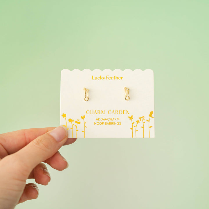 Lucky Feather Fashion Add-A-Charm Gold Hoop Earrings