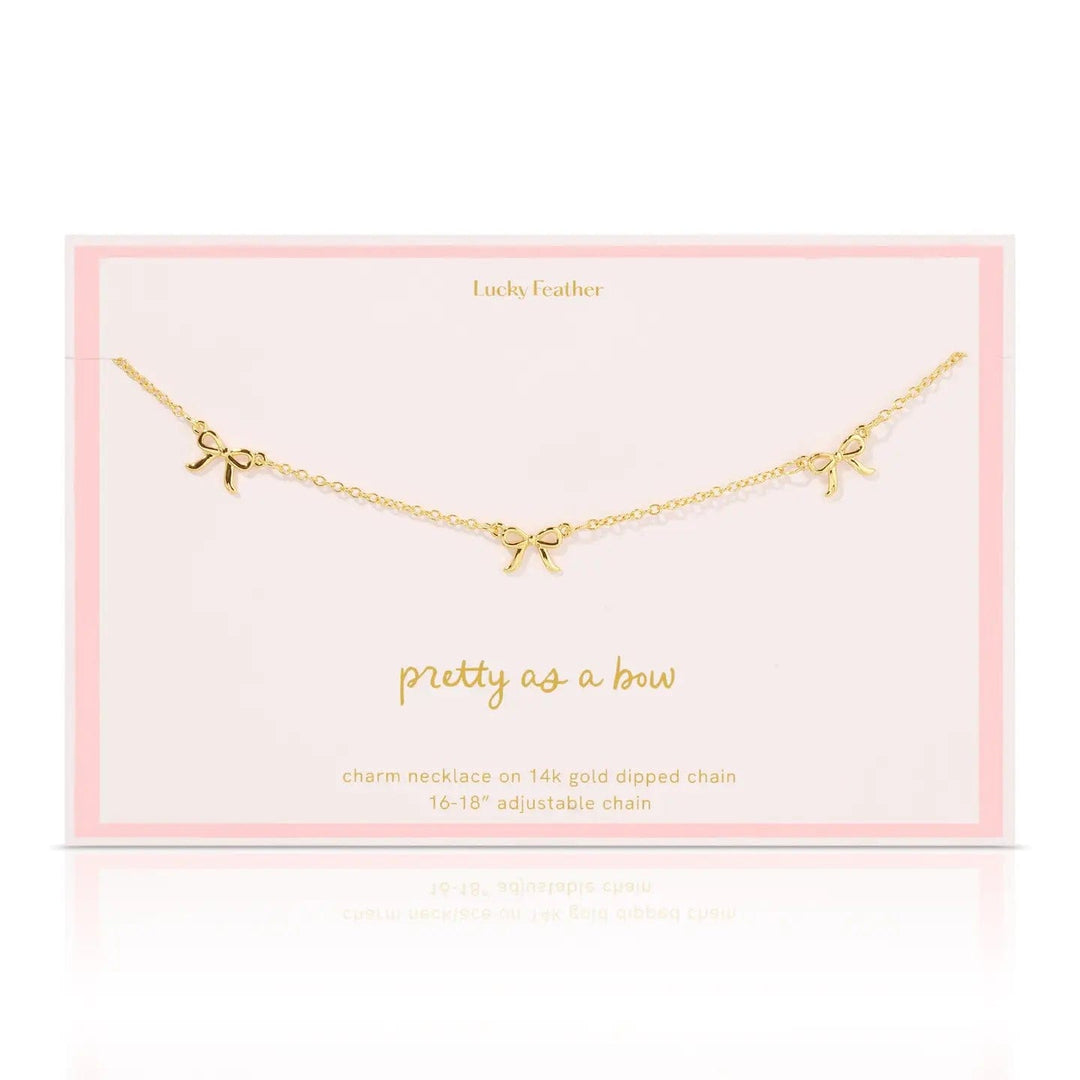 Lucky Feather Necklace Gold Beautiful Bows - 3 Bow Necklace