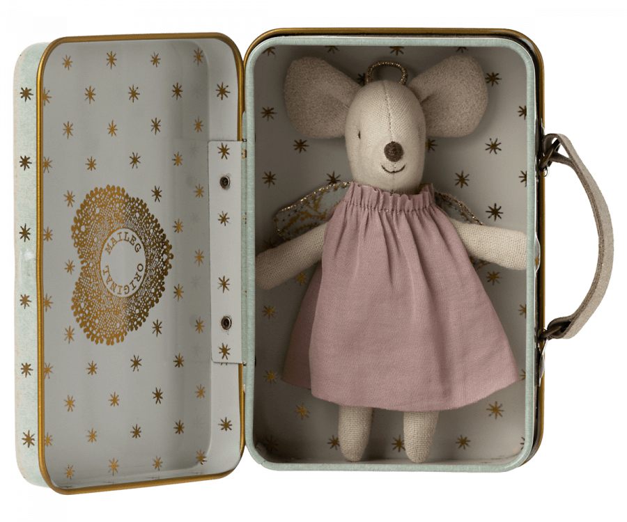 Maileg Dollhouse Angel Mouse in Suitcase, Little Mouse | Maileg