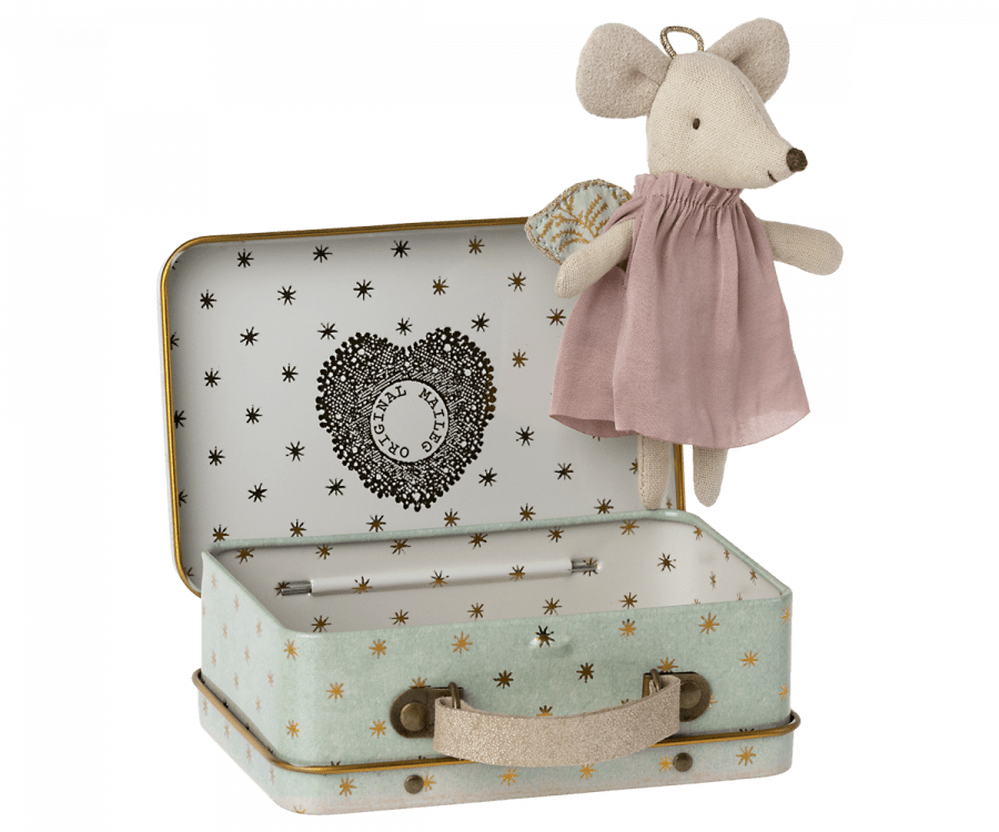 Maileg Dollhouse Angel Mouse in Suitcase, Little Mouse | Maileg