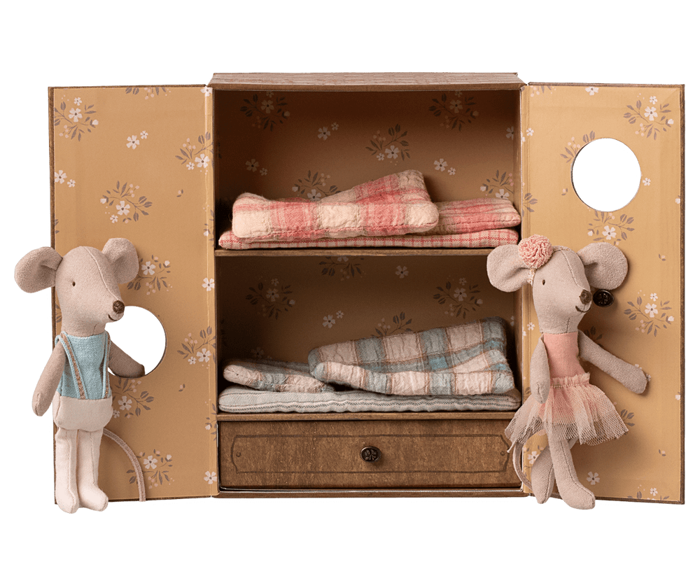 Maileg Dollhouse Ballet mice in dance studio, Little sister and brother | Maileg