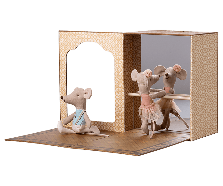 Maileg Dollhouse Ballet mice in dance studio, Little sister and brother | Maileg