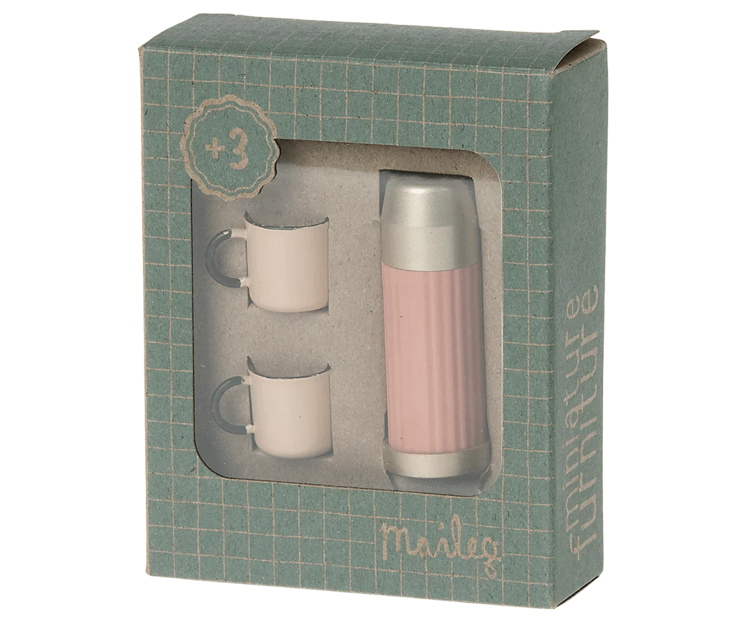 Maileg Dollhouse Thermos and Cups - Coral | Maileg