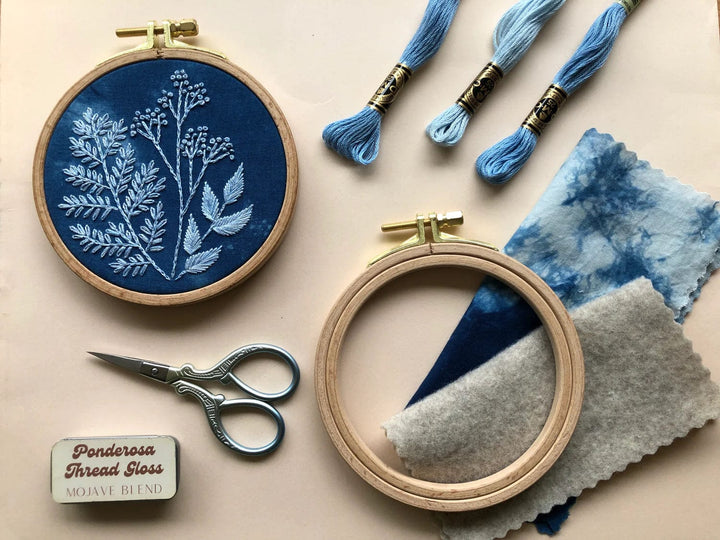 MCreativeJ Embroidery Kits Cyanotype Botanicals Beginner Embroidery Kit