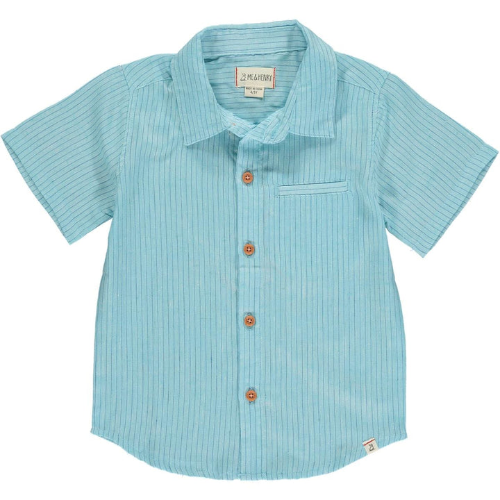 Me & Henry Baby & Toddler Tops 9-12m Newport Woven Shirt - Aqua/Royal Strip