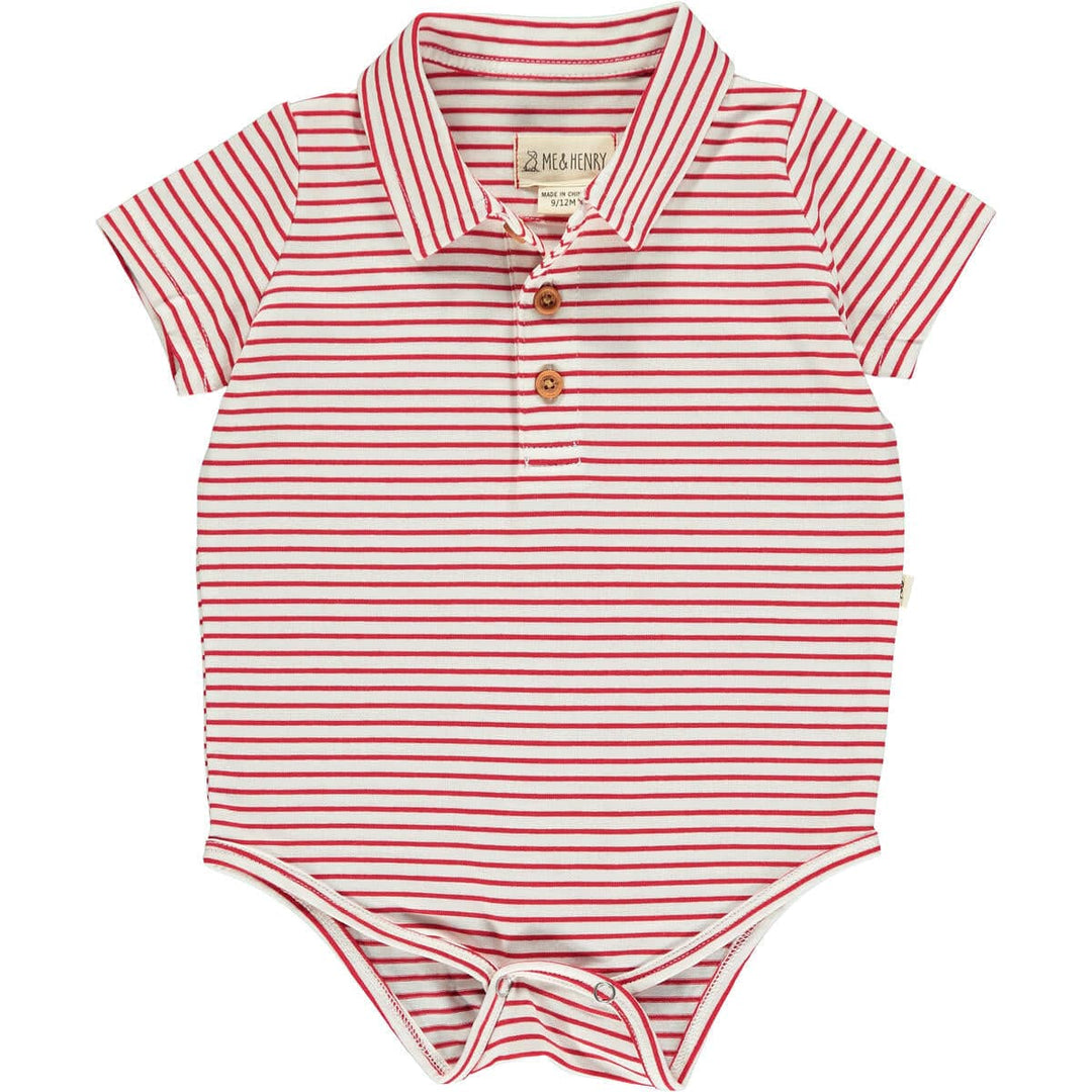 Me & Henry Bodysuit 0-3m Jetty Polo Jersey Onesies - Red/White