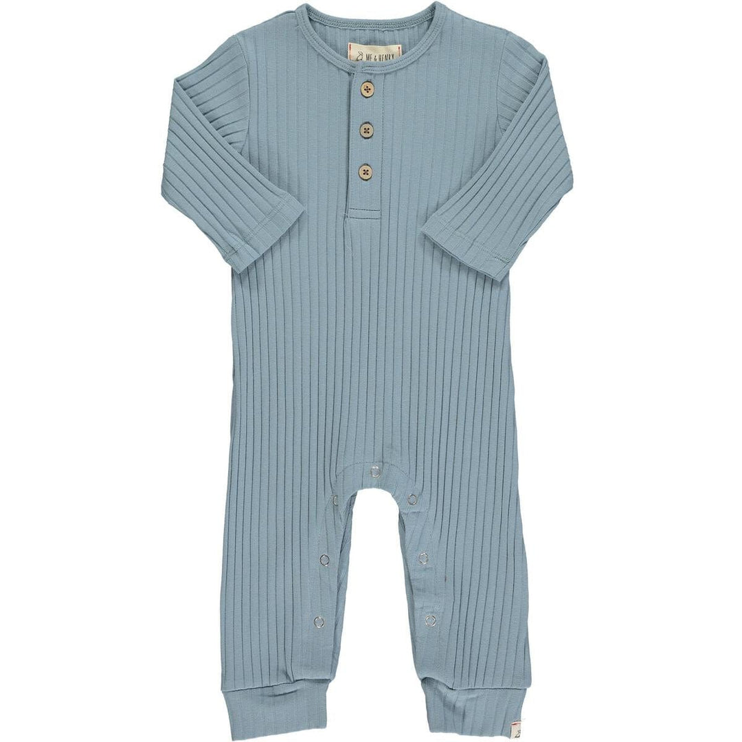 Me & Henry Romper Mason Ribbed Henley Romper - Slate