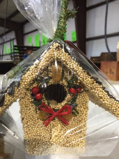 Mr. Bird Gifts Dark Seed Roof with Red Bow Wreath Juniper Birdie Cottages | Bird Seed Houses