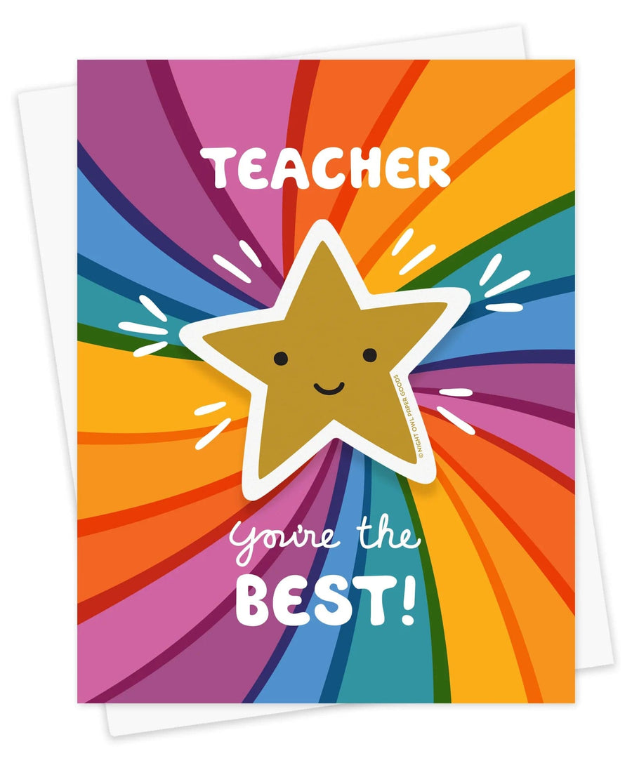 Night Owl Paper Goods Card Best Teacher Sticker Appreciation Card