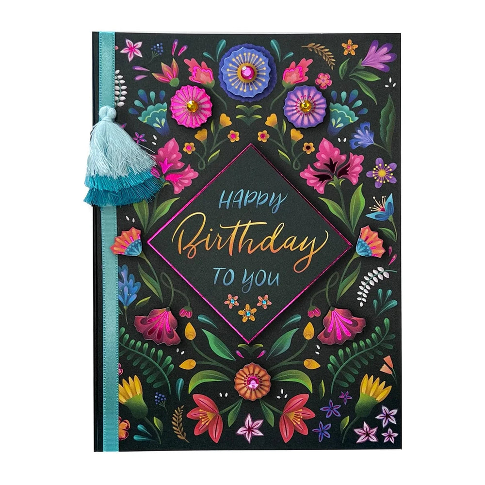 Niquea.D Cards Floral on Black Birthday Card
