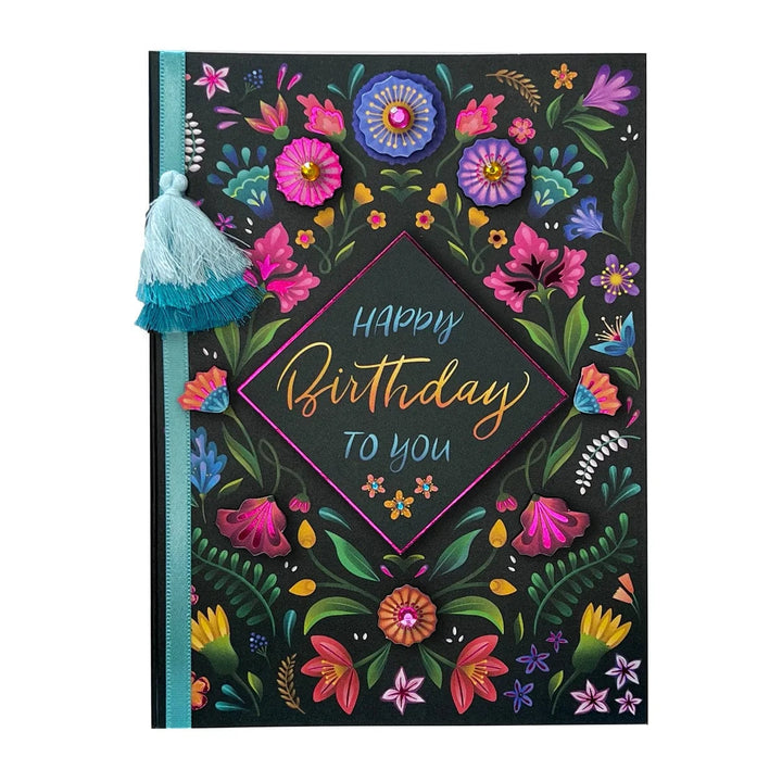 Niquea.D Cards Floral on Black Birthday Card