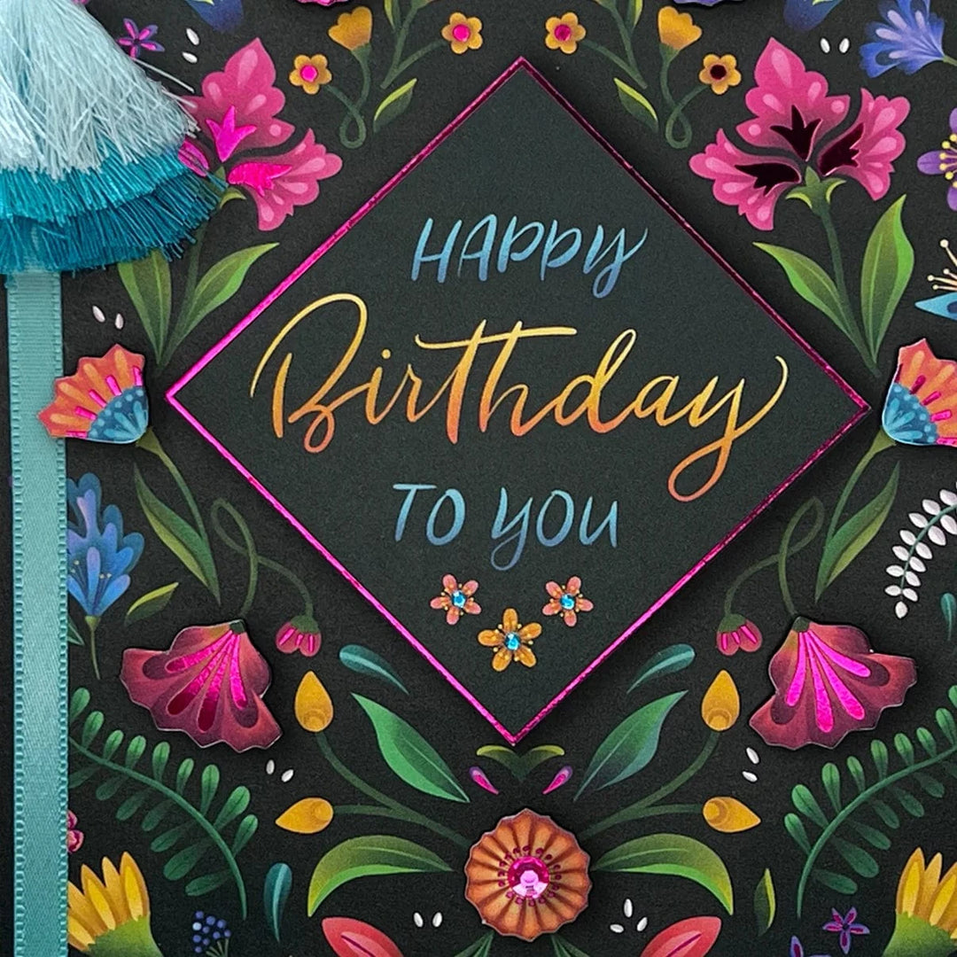 Niquea.D Cards Floral on Black Birthday Card
