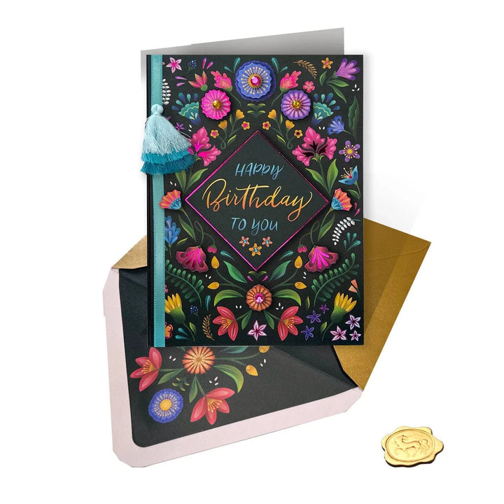 Niquea.D Cards Floral on Black Birthday Card