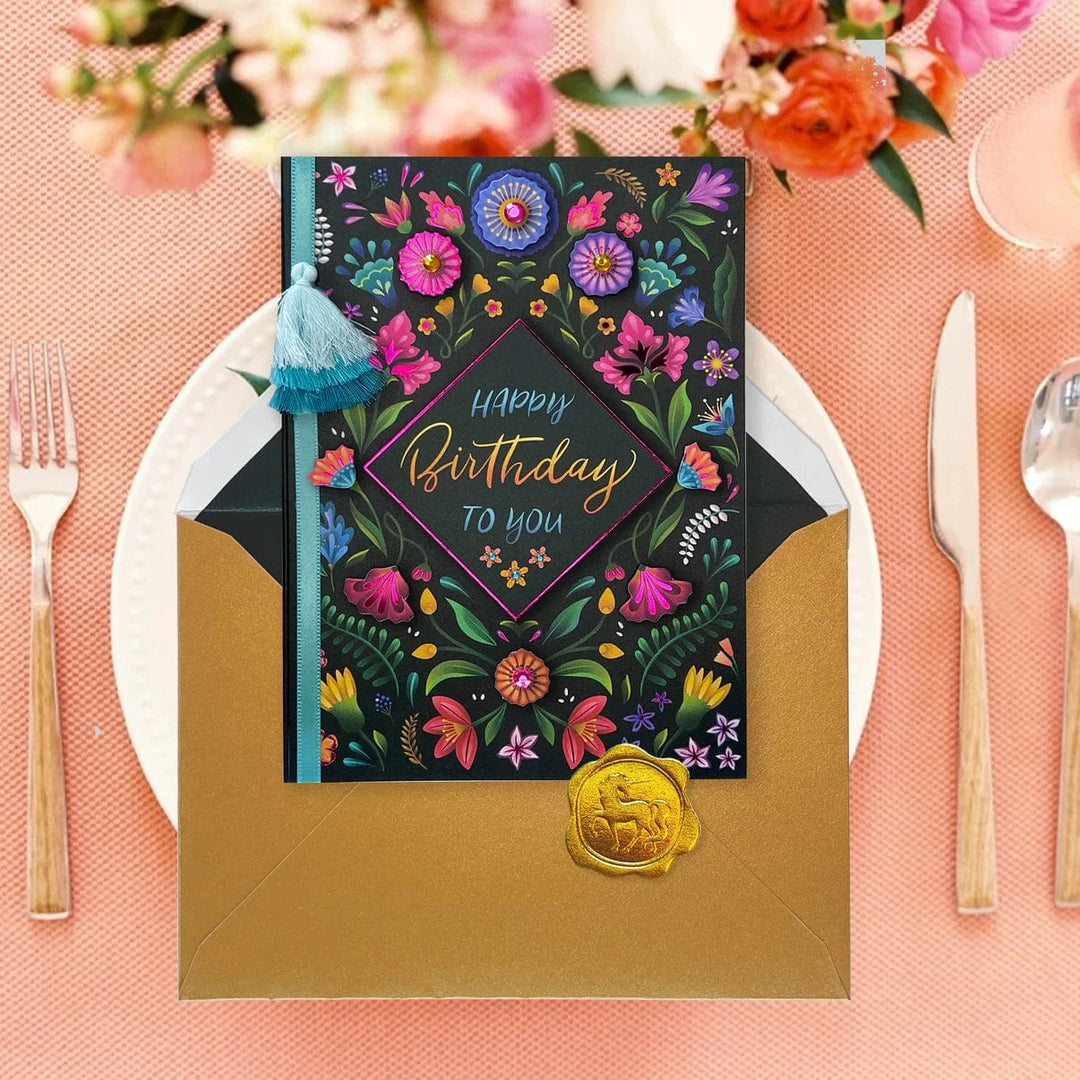 Niquea.D Cards Floral on Black Birthday Card