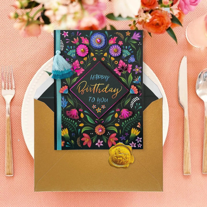 Niquea.D Cards Floral on Black Birthday Card