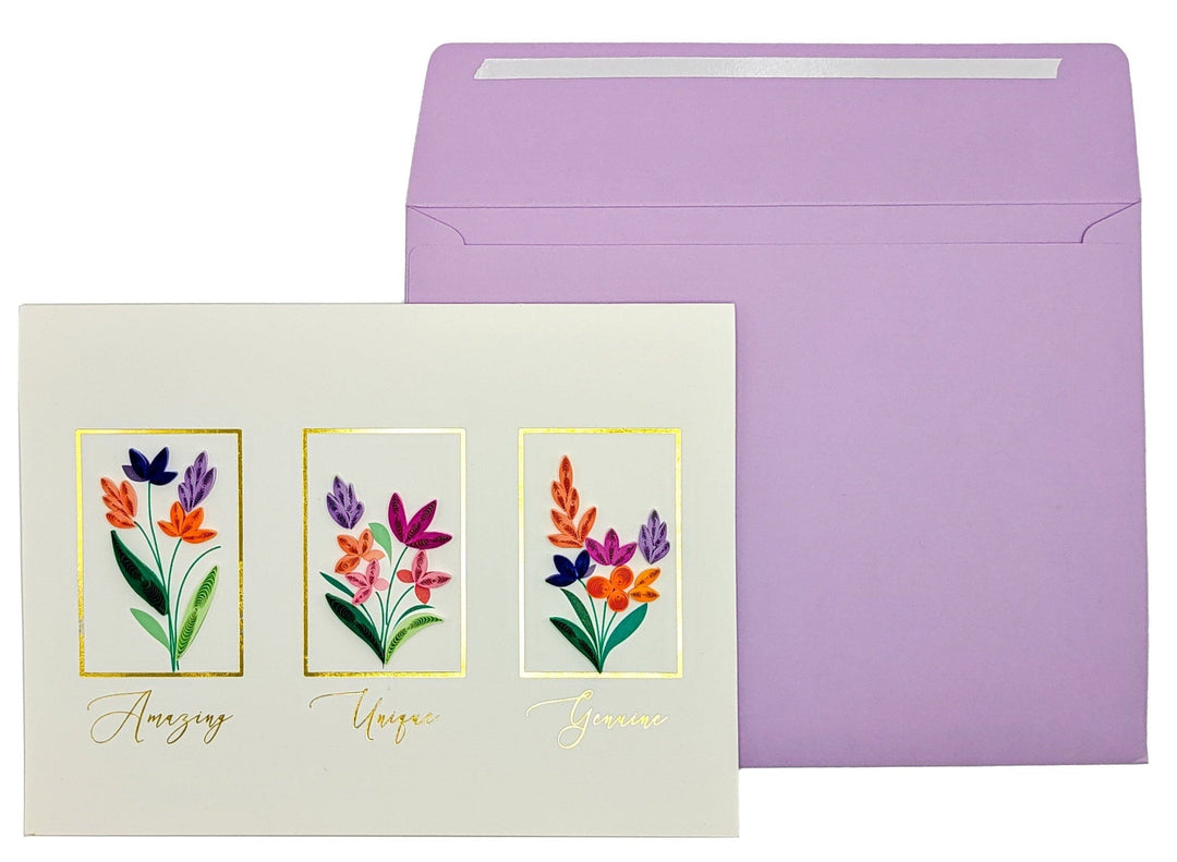 Niquea.D Cards Quilled Three Flowers Bouquet Birthday Card